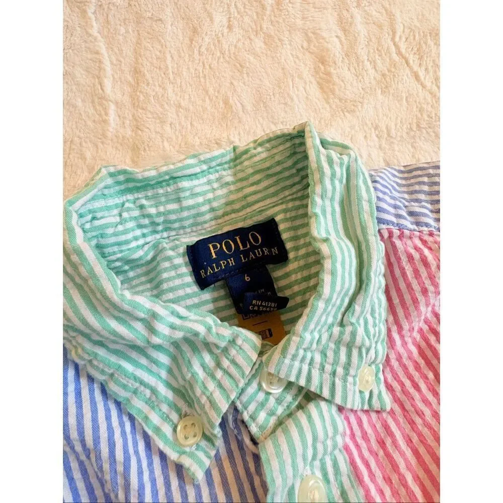 Striped Seersucker Ralph Lauren Shirt Kids size 6